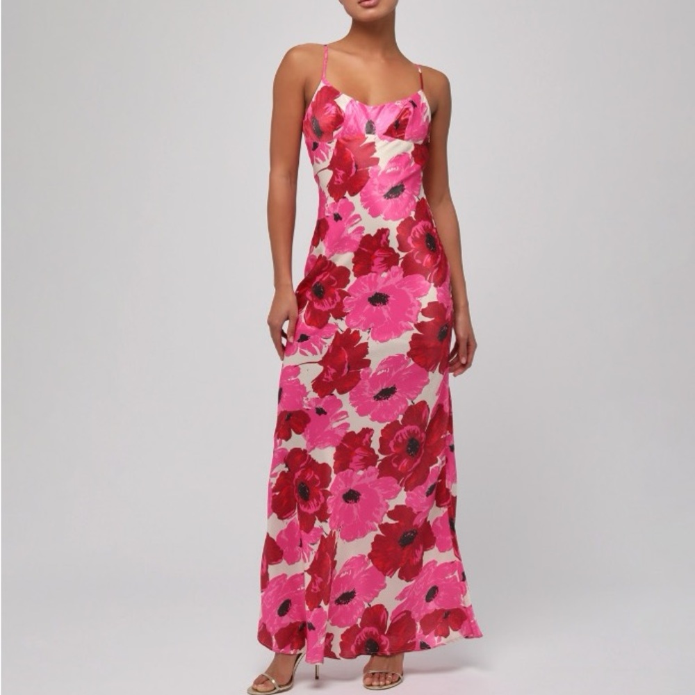 Lulu's Pink & Magenta Floral Slip Maxi Dress